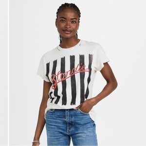 MadeWorn Black and White Striped Top with Red Graphic